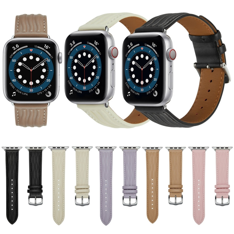 Embossed Line Genuine Leather Watch Band